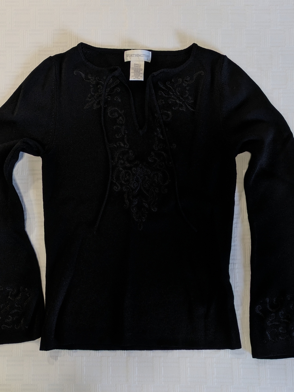 Worthington Black Embroidered V-Neck Sweater